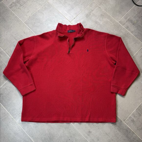 Polo Ralph Lauren Quarter Zip Sweater Mens 3XLT Red Big Tall Cotton Ribbed - Picture 1 of 11